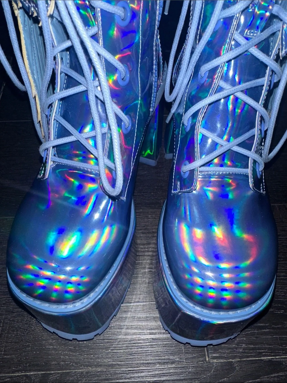Iridescent Wing Platform Lace-Up Boots - Women
